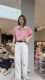欧洲站2024年夏季新款时尚粉色Polo领条纹衬衫女韩系泡泡袖上衣潮