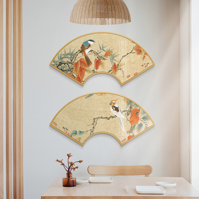 新中式玄关晶瓷画中国风花鸟餐厅装饰画饭厅过道走廊挂画客厅壁画