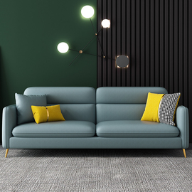 样板房客厅沙发简约现代轻奢咖啡驼色衍棉千鸟格图案拼接抱枕靠垫