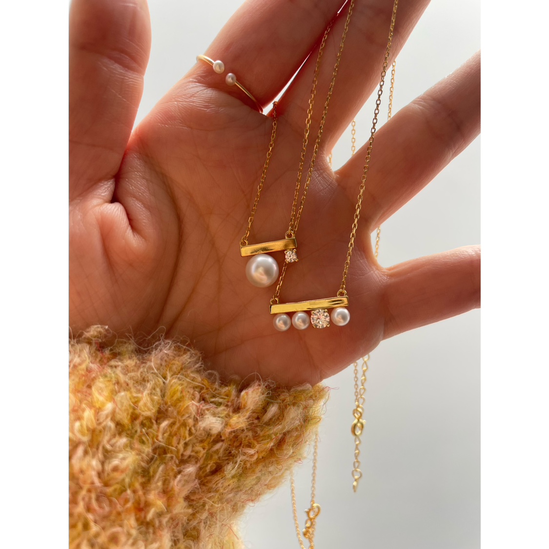 日本TASAK同款 Baby珠平衡木珍珠项链吊坠 天然真珍珠S925银饰品