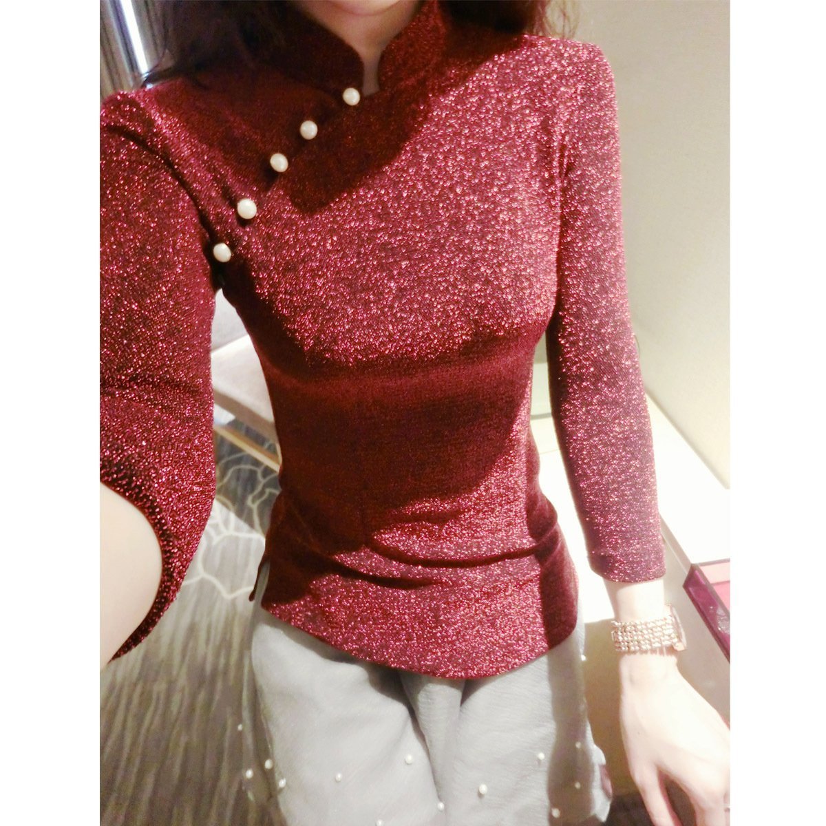 酒红色超美年会日常新年奢华显瘦中式旗袍上衣 超美中式唐装旗袍|ruв категории Женская одежда, костюм/национальная одежда/театр костюм, костюм/китайский стиль одежды, пальто - от Buy2taobao.com для оказания профессиональной услуги покупки агента Taobao