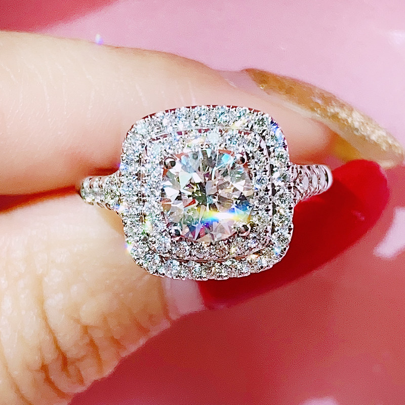 1克拉钻石戒指18k白金豪华群镶钻石女戒gia裸钻求婚结婚钻戒正品