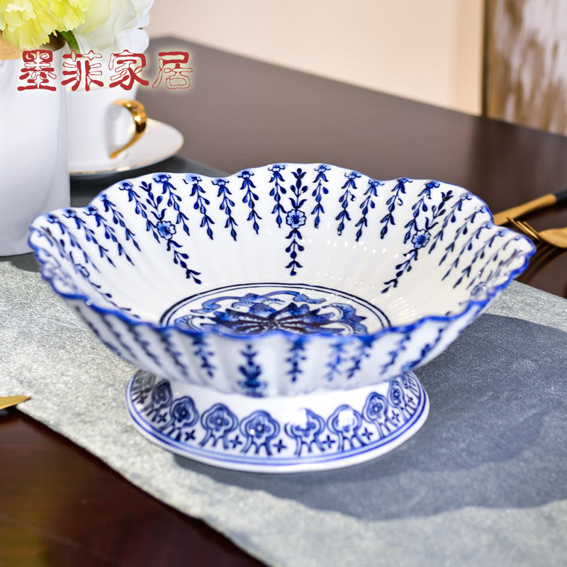 新中式陶瓷水果盘青花瓷果盘客厅家用干果盘供盘茶几家居装饰摆件|ruв категории Домашний быт, декоративная посуда, компот/корзина фруктов - от Buy2taobao.com для оказания профессиональной услуги покупки агента Taobao