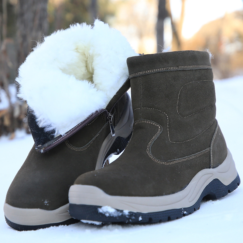 冬季纯羊毛棉靴户外雪地靴男皮毛一体防寒靴防滑真皮东北保暖棉鞋