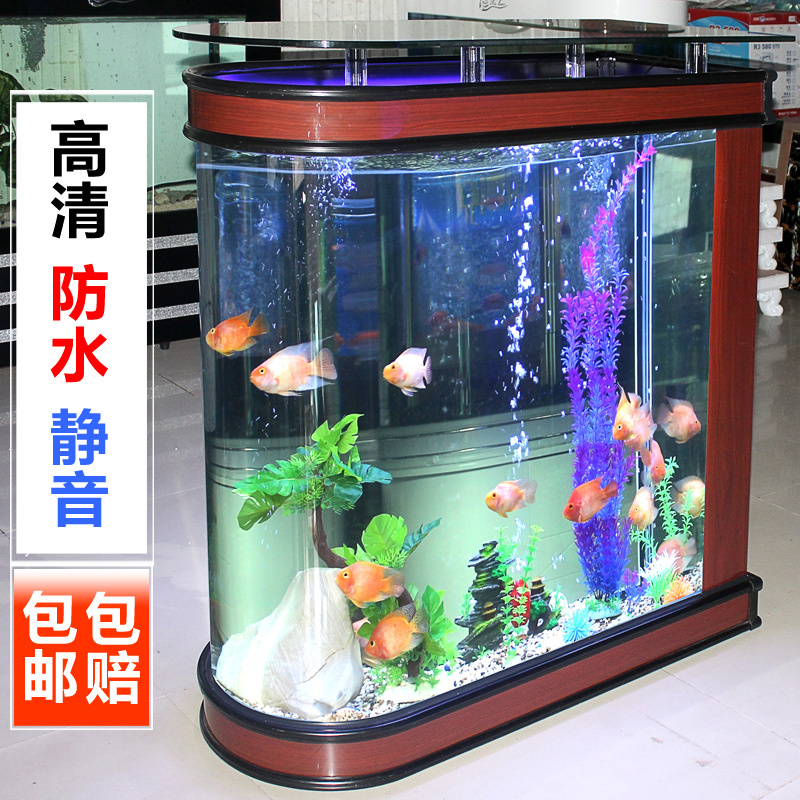 子弹头生态鱼缸客厅玻璃玄关水族箱落地缸中型大型免换水懒人定制