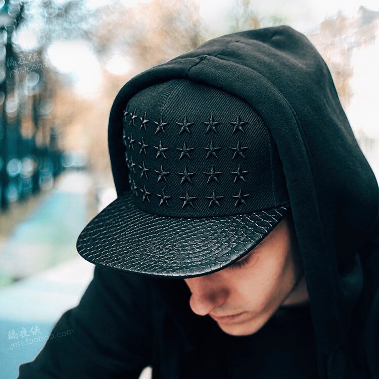 大牌嘻哈棒球帽五角星黑色平沿帽子男女西海岸说唱饶舌春夏秋冬季