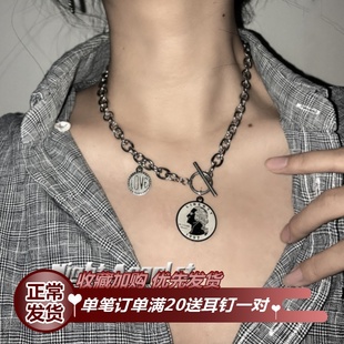 欧美钛钢人头像项圈不掉色嘻哈项链蹦迪暗黑饰品锁骨链男女ay084