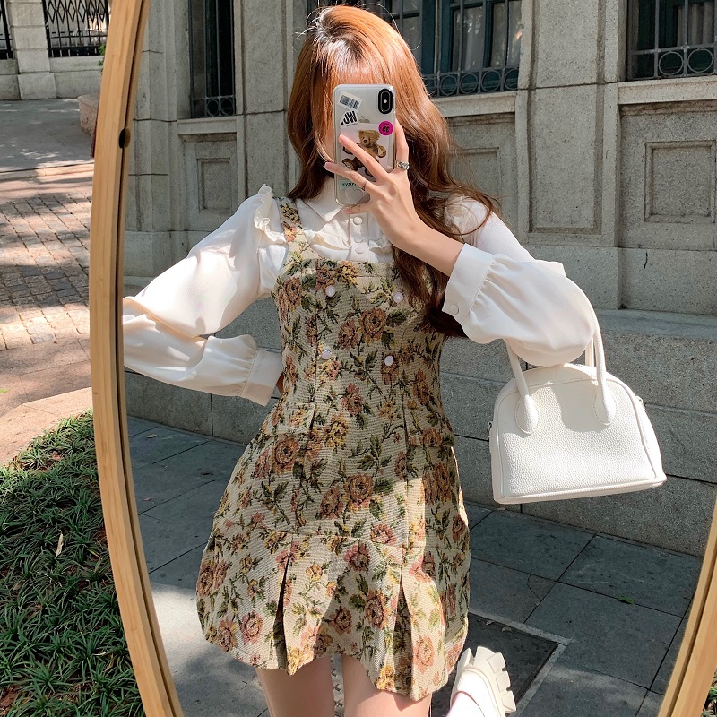 大码胖mm连衣裙春秋装显瘦遮肚裙子微胖欧美高级感炸街a字碎花裙