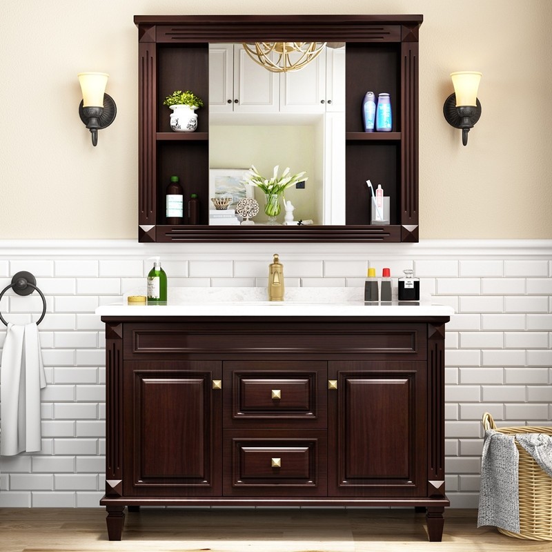 美式橡木智能浴室柜套装组合卫生间整体洗手洗脸台盆柜落地洗漱台