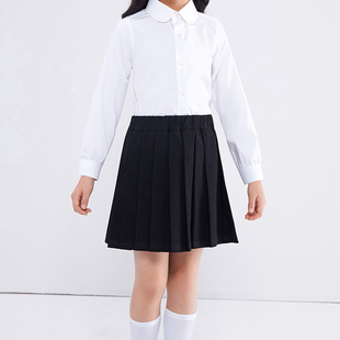 夏季女童半身裙子小学生班服松紧黑色百褶裙表演JK裙儿童制服短裙