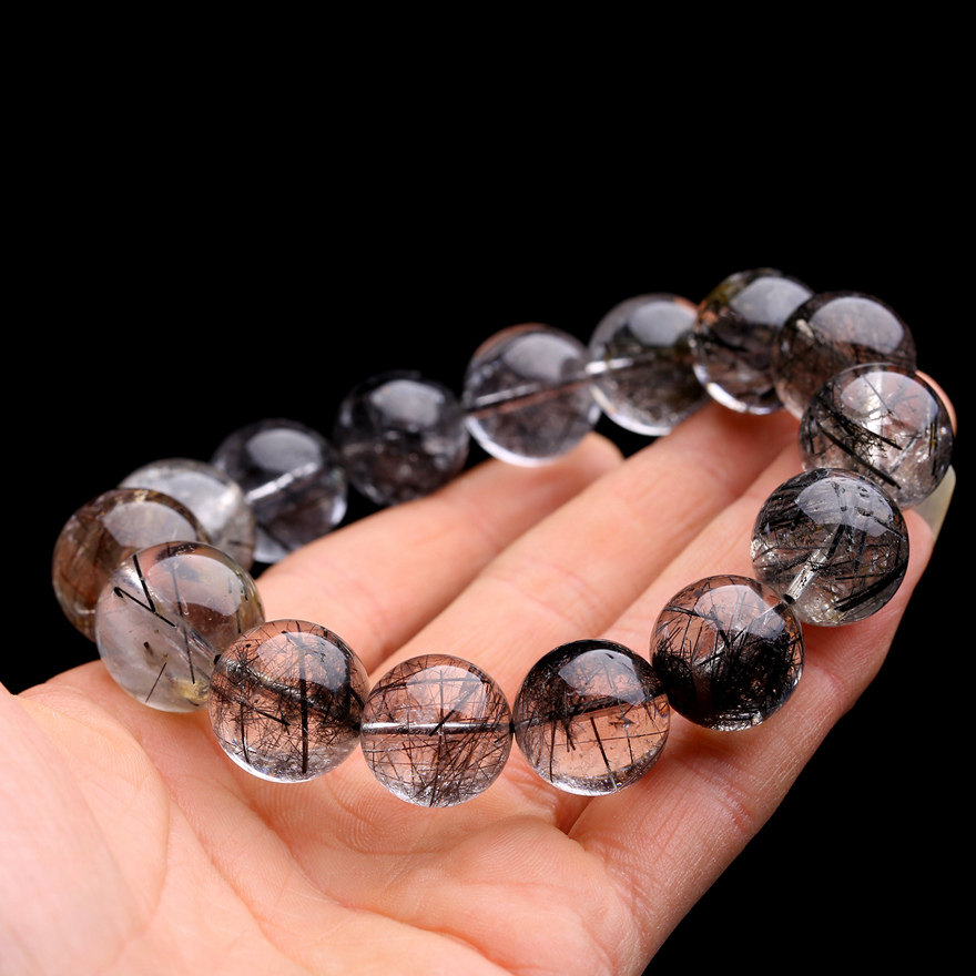 纯天然极品黑发晶手链 发丝清晰 晶体通透 收藏款 97.88g