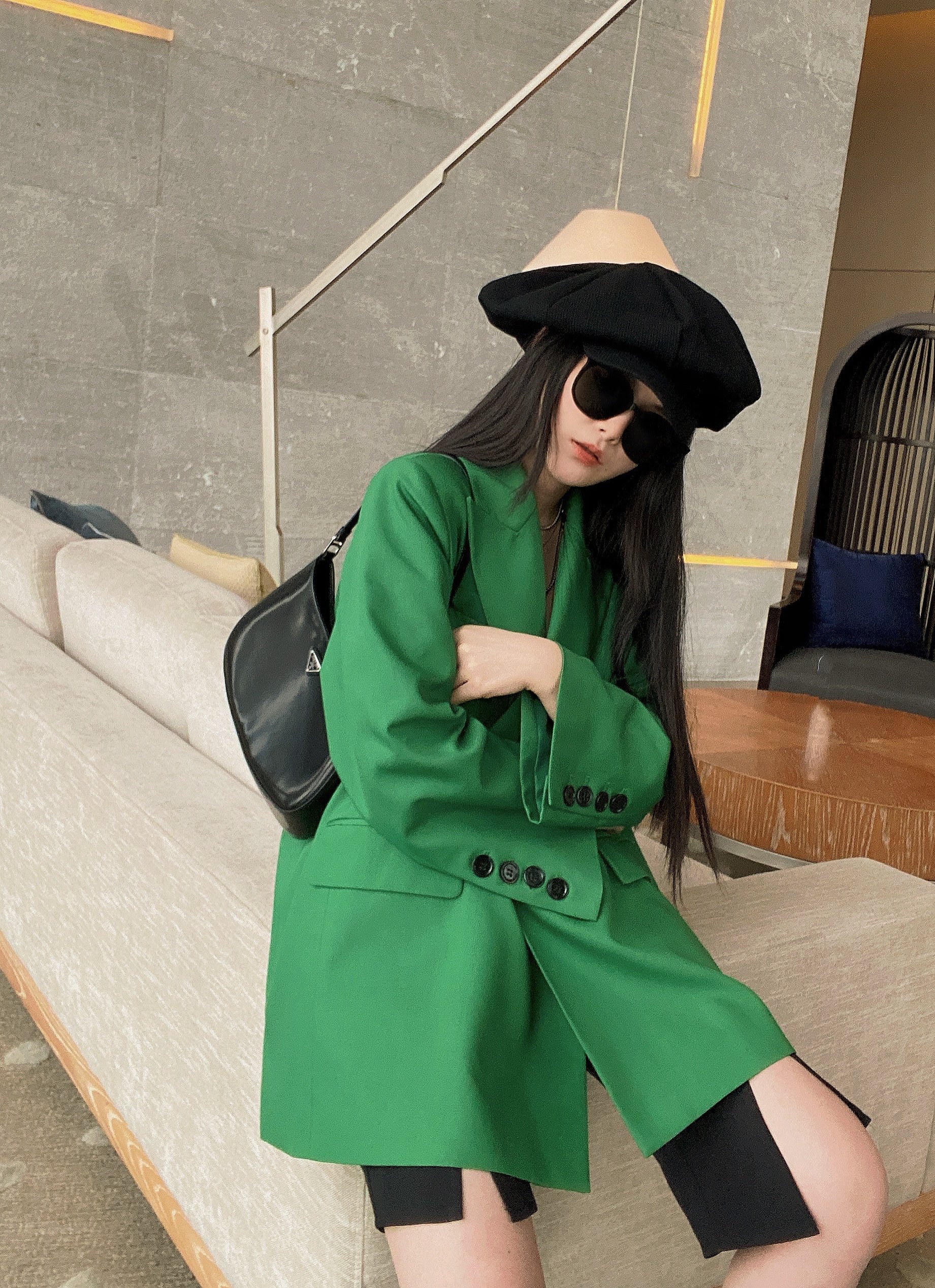 summermoon夏月bv绿西装外套女春新款小众高级休闲上衣甜酷西服