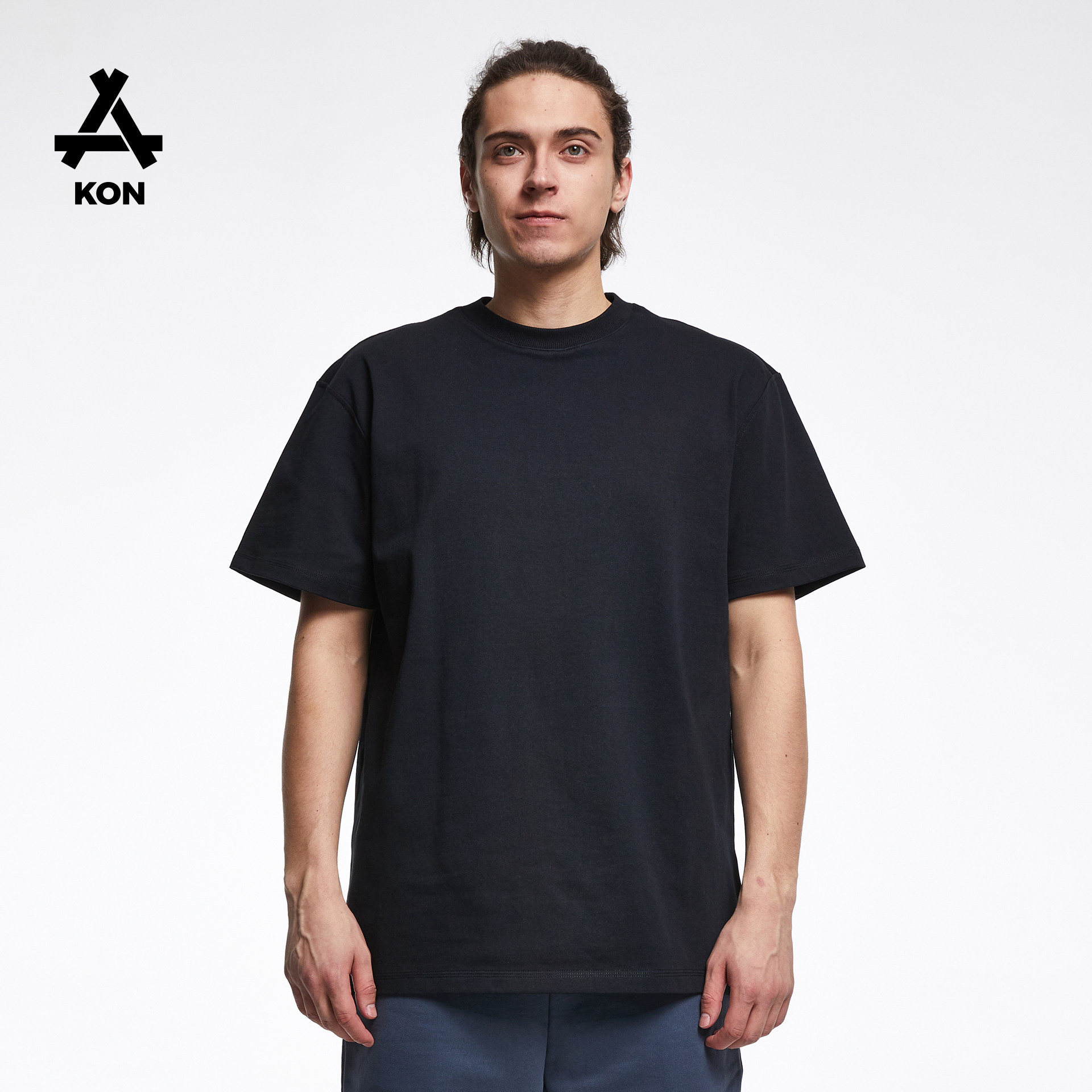 kon夏季新款重磅新疆棉平肩基础款t恤纯色潮圆领短袖青年男女通穿