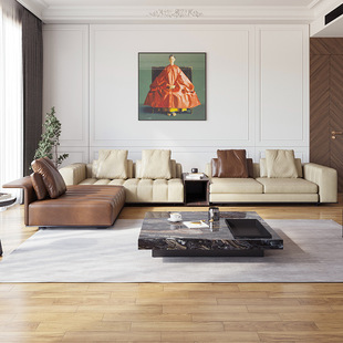 意式特权极简真皮沙发大户型组合轻奢客厅创意拼色钢琴键模块沙发