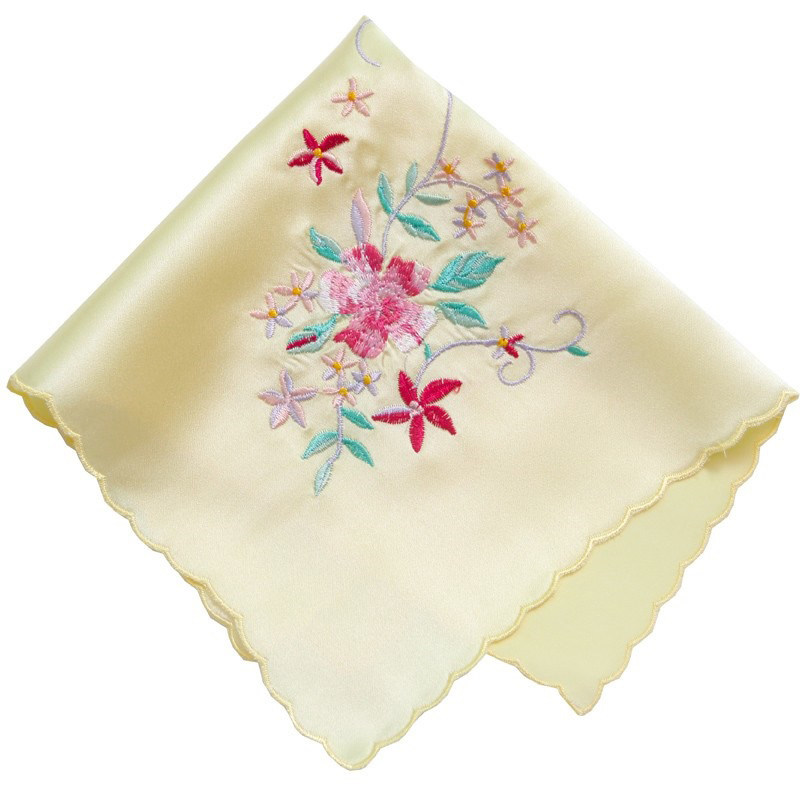 沙雅利丝绸月牙边真丝绣花手帕古风女士随身刺绣花手绢桑蚕丝手巾