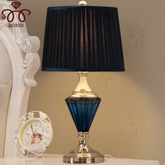 简约现代美式台灯卧室床头灯简欧式创意蓝色玻璃温馨客厅欧式台灯