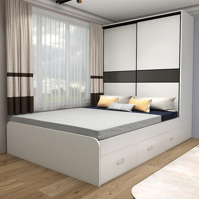 现代简约箱体床榻榻米衣柜一体带推拉多功能小户型收纳组合柜单人