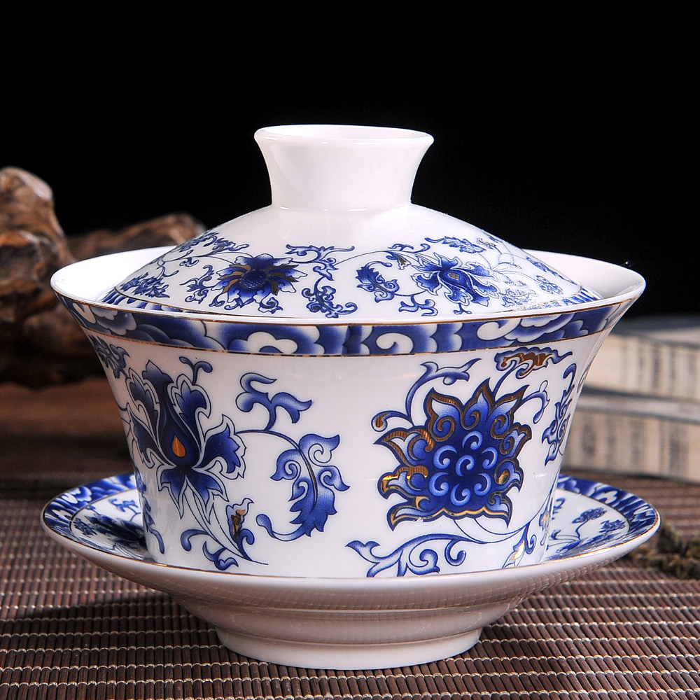 陶瓷大号茶杯盖碗 三才碗 八宝茶大碗茶泡茶碗 古典茶碗 300毫升