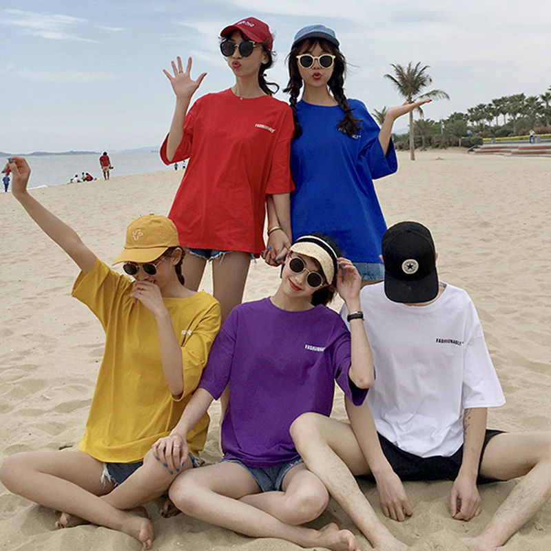 情侣闺蜜装夏装2018新款韩版怪味少女上衣嘻哈宽松短袖T恤女学生