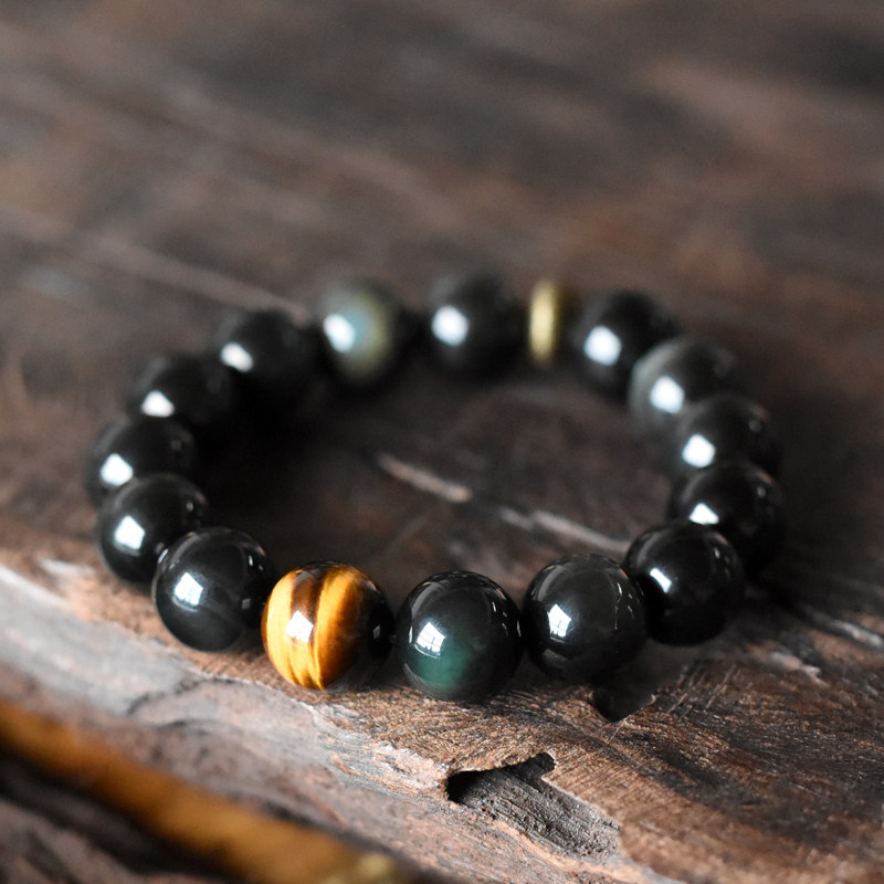 非鱼之家黑曜石手串 原创设计简洁个性黑色时尚珠子手链男款饰品