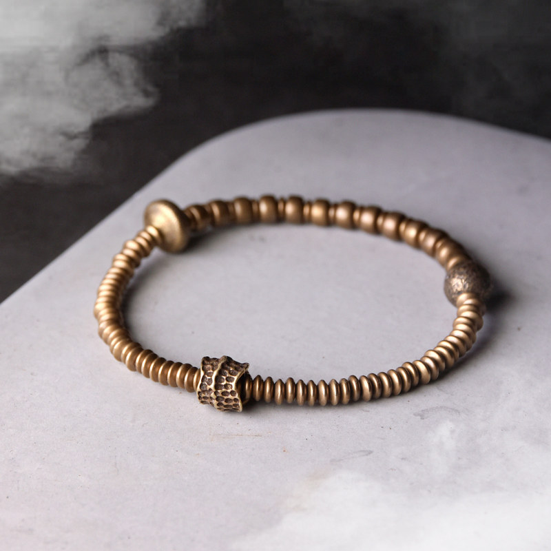 热销男手链 个性 复古_原创设计个性铜手链男潮 简约文艺百搭手串女