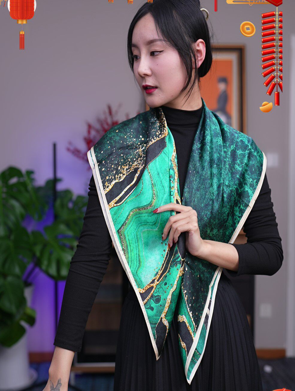 丝迷 丝巾桑蚕丝秋冬真丝丛林斑马90cm大方巾14姆米素绉缎面