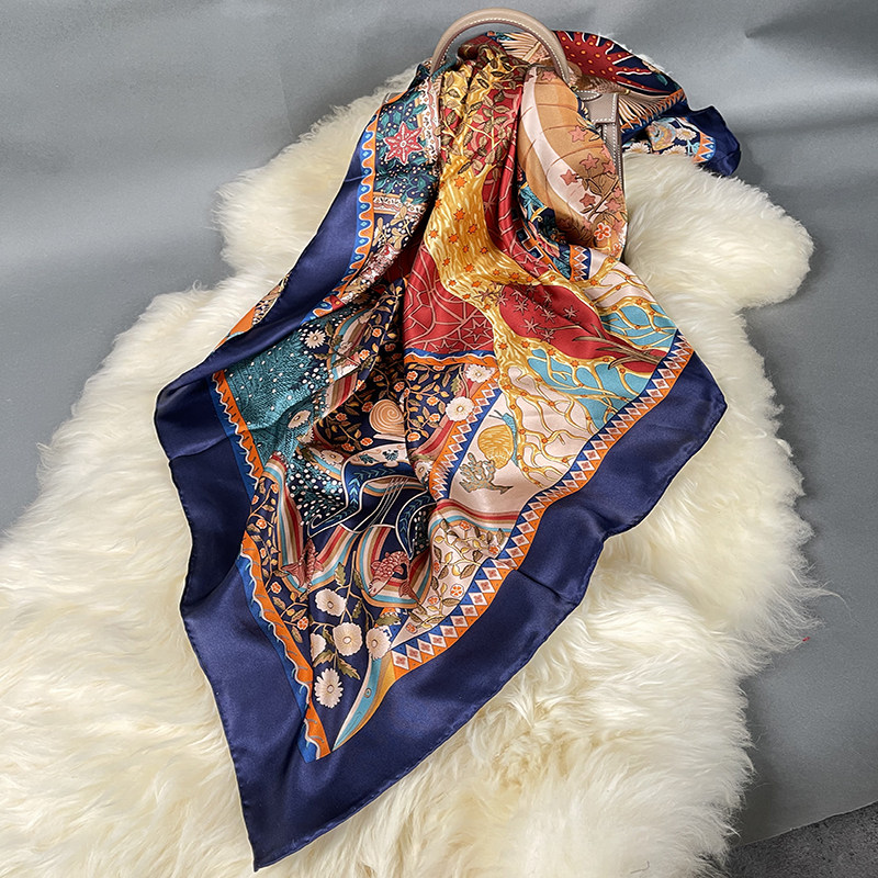 丝迷 丝巾100%桑蚕丝高档真丝围巾女110cm大方巾14姆米素绉缎面