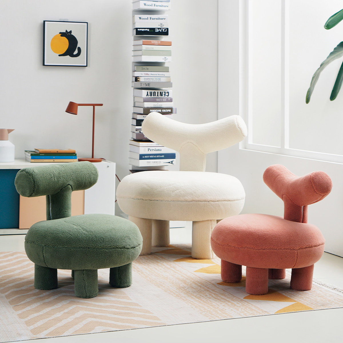 北欧风单人沙发卧室客厅小户型家具可爱设计师休闲椅羊毛绒靠背椅