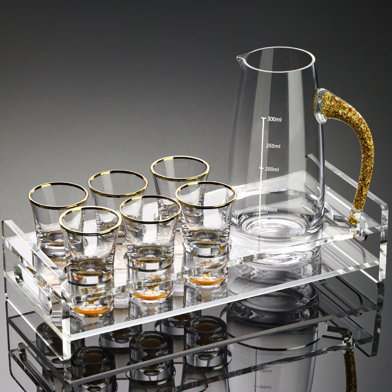 金箔分酒器创意套装家用高档水晶玻璃白酒杯一口杯烈酒杯酒壶酒具