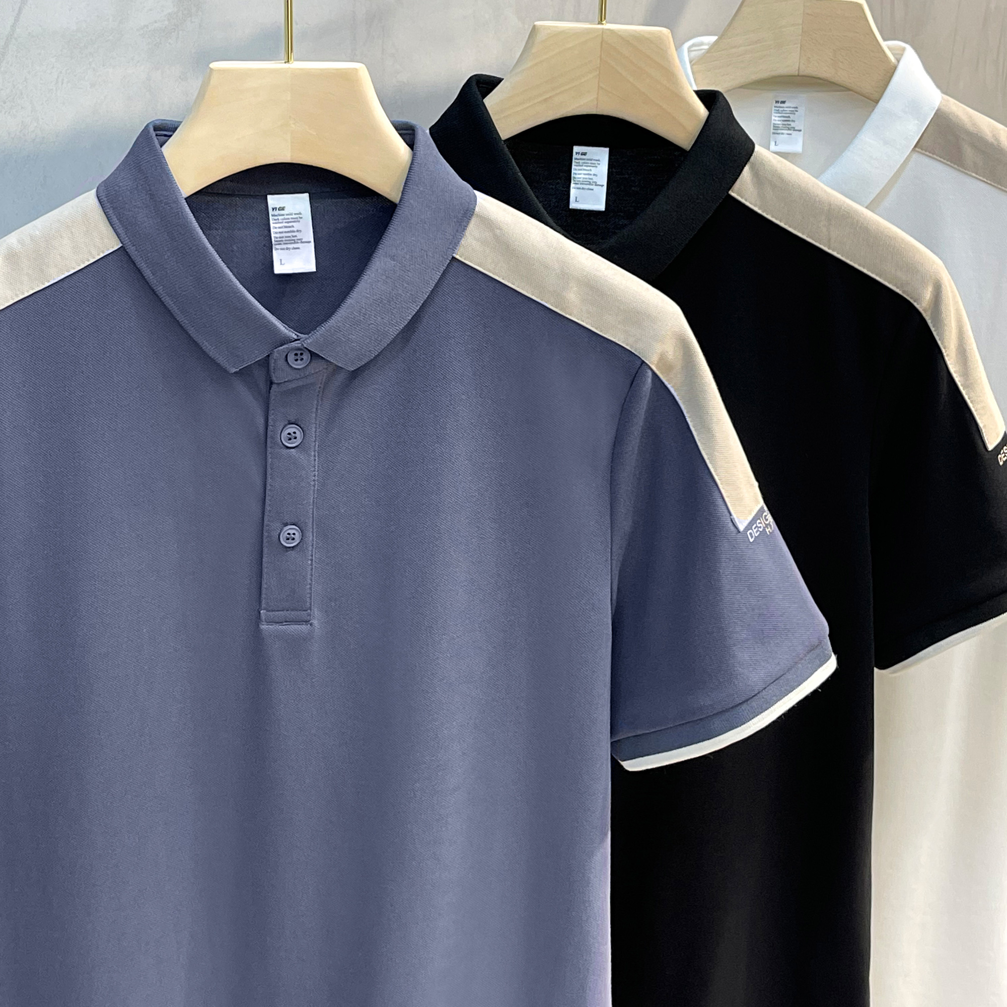 polo衫男士短袖2021新款潮流男装翻领日系拼接t恤男夏季薄款潮牌