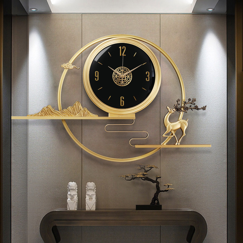 新中式高档电视背景墙挂钟家用时尚大气轻奢时钟客厅茶室挂墙钟表