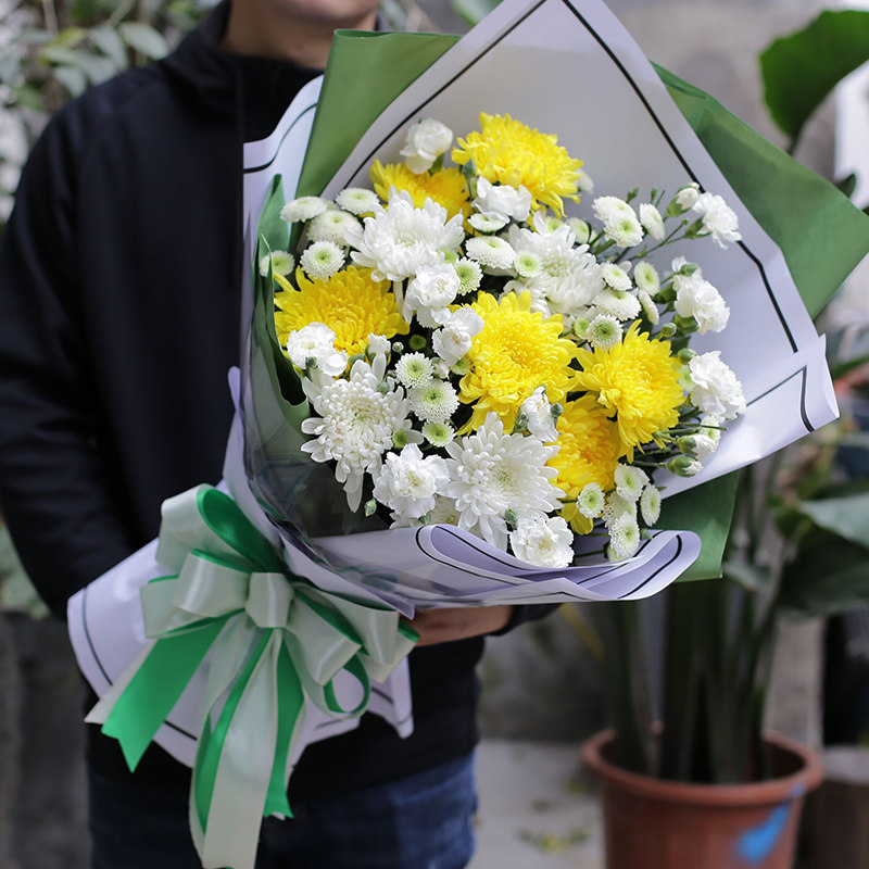 清明节菊花花束冬至扫墓吊唁祭奠葬礼上海北京成都鲜花速递同城