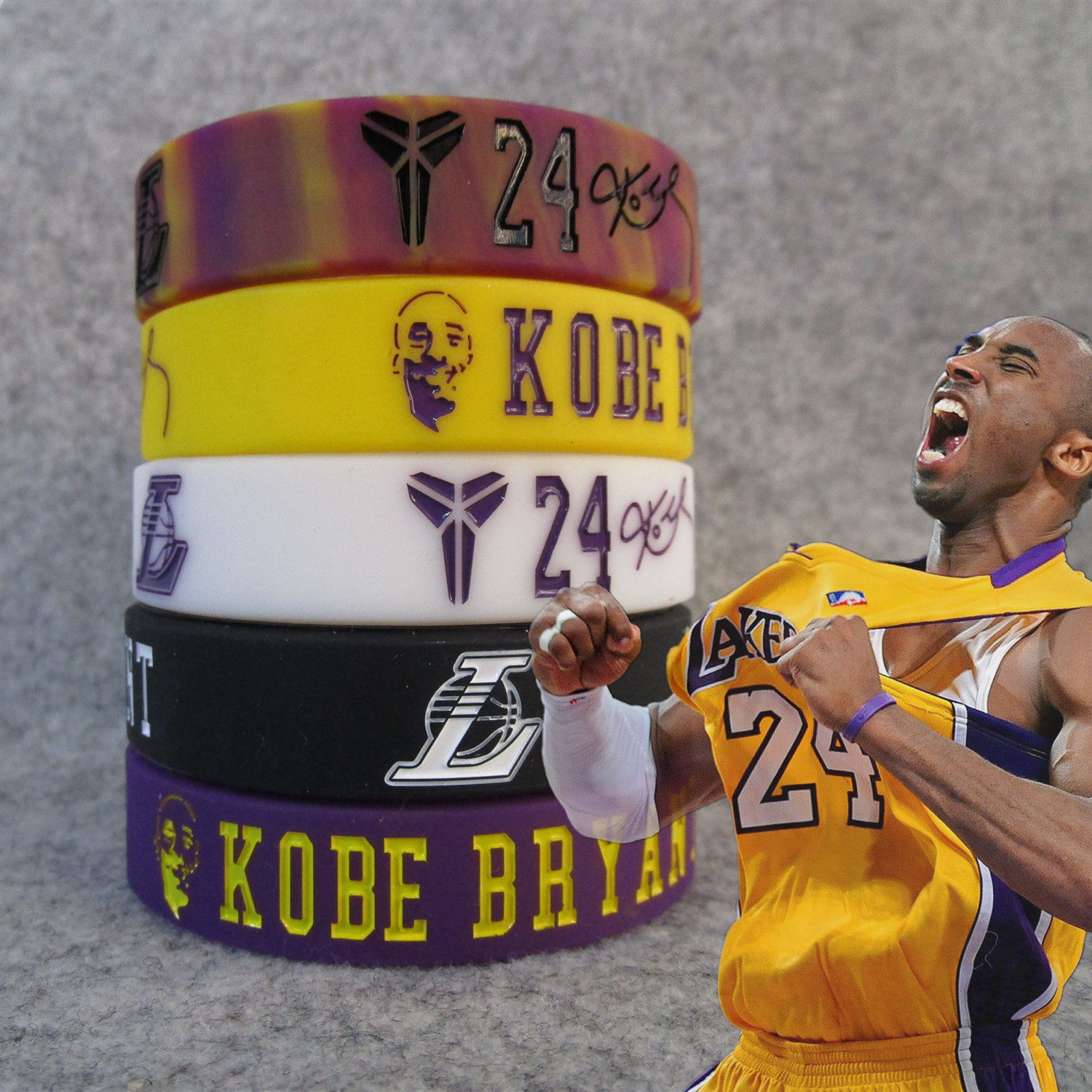 湖人队24号篮球球星科比头像宽款硅胶夜光手环熔岩混色腕带球迷