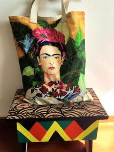 中東版普拉達環保 文藝街拍風弗裡達Frida印花 插畫風 佈袋子帆佈包 環保袋 單肩 包普拉達