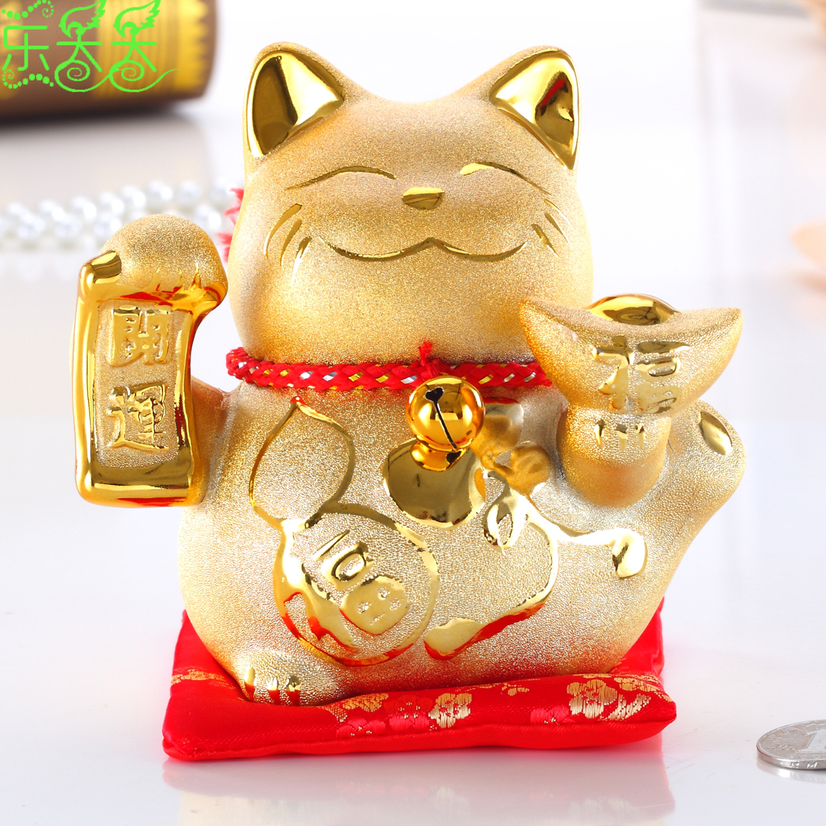 包邮金色招财猫摆件陶瓷小号储蓄罐超萌可爱工艺品开业礼品