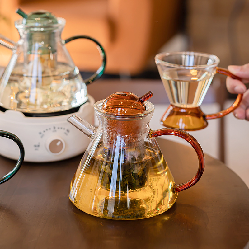 复古玻璃泡茶壶一人专用办公室小容量花茶煮茶水壶下午茶杯具套装