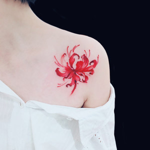 彼岸花纹身贴遮疤刺青防水持久女韩国逼真花朵纹身贴古风彼岸花花钿