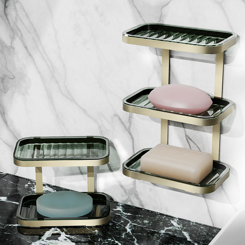 轻奢风双层肥皂盒香皂盒免打孔壁挂式卫生间沥水置物架子家用皂托