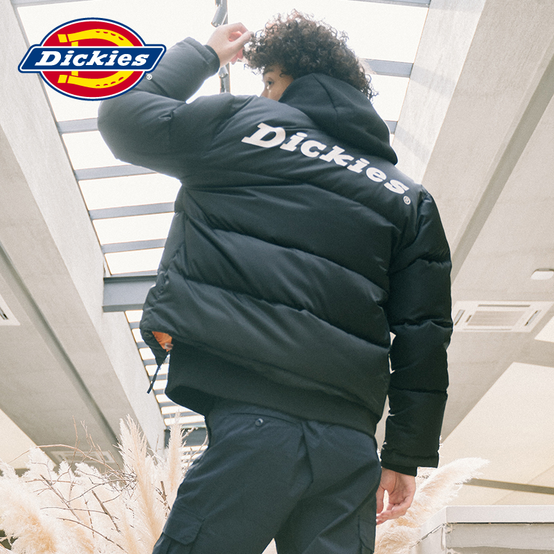 Dickies绣花印花羽绒服 男式袖口罗纹收口下摆抽绳厚外套DK006852