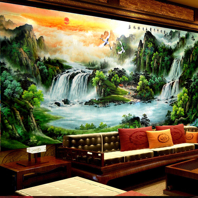 一折十字绣客厅山水画古典