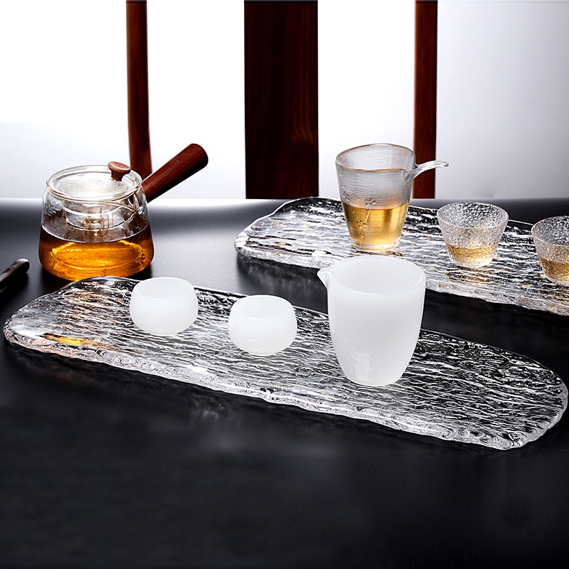 日式玻璃茶盘小型轻奢现代家用小茶台功夫茶具创意干泡台茶杯托盘