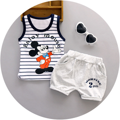 夏季运动男童无袖背心短裤套装小宝宝童装两件套纯棉薄款1-2-3岁