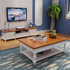 地中海实木电视柜田园美式乡村风格电视柜茶几组合小户型客厅家具