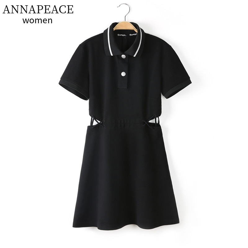 2021春季PEACE/太平鸟女装POLO领连衣裙运动针织露腰显瘦黑色短裙|ruв категории Женская одежда, платье - от Buy2taobao.com для оказания профессиональной услуги покупки агента Taobao