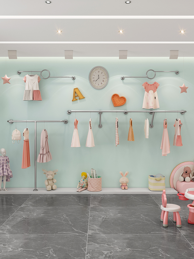 童装店展示架墙上创意组合韩式轻奢服装货架店铺陈列设计全店定制