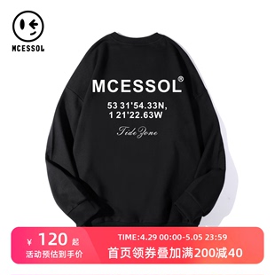 Mcessol设计师原创品牌简约字母印花无帽衫卫衣男女中性风基础款