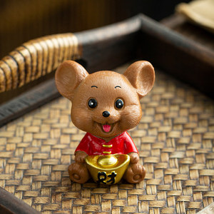 树脂陶瓷茶宠可爱招财老鼠钱创意家居茶宠桌面茶艺摆件精品茶玩