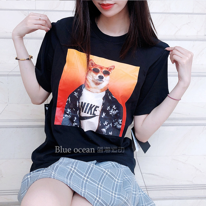 nike耐克男款柴犬狗头墨镜短袖运动休闲透气t恤ct6313-010-100