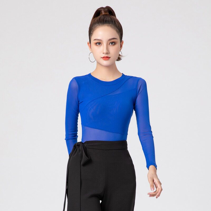 拉丁舞上衣女连体服秋冬季新款跳舞衣长袖国标舞舞服摩登舞舞衣
