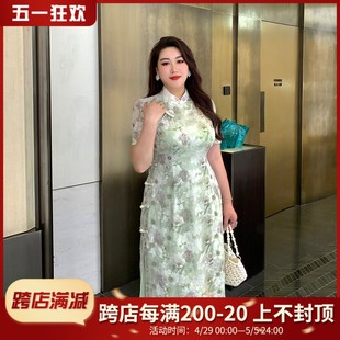 GLEC大码女装夏装2024新款高端气质复古中国风旗袍连衣裙遮肚显瘦
